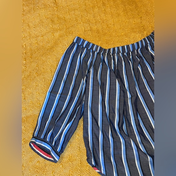 Blue and Grey Express Off the Shoulder Blouse - Picture 3 of 7